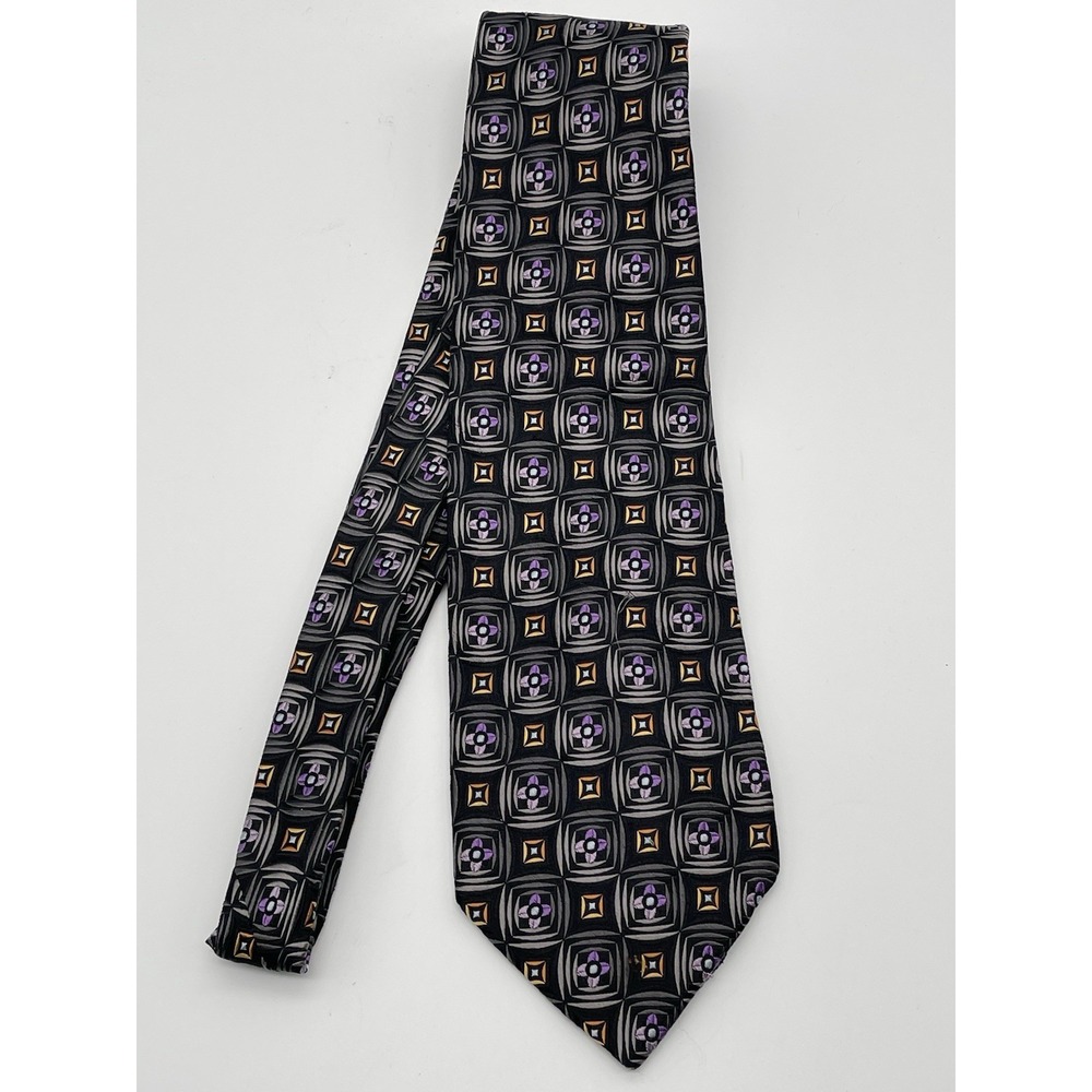 Bachrach‎ Black w/Purple & Gold Details 100% Silk Men's Neck Tie Made In Italy